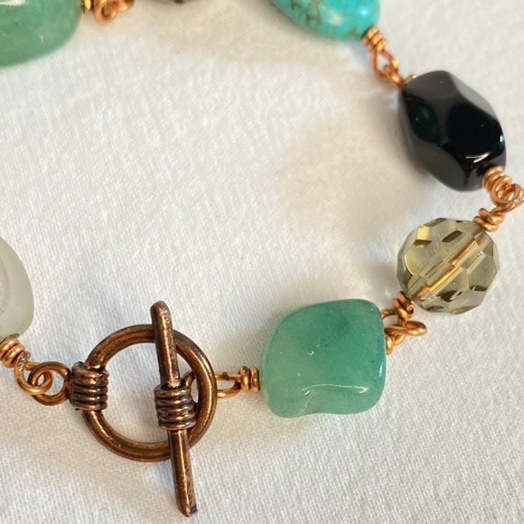 Copper Chain Bracelet Multi Shape Multi Color Stone With Toggle Clasp - Picture 3 of 6